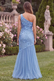Pink One Shoulder Mermaid Floral Wedding Guest Dress
