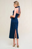 SO QUINTESSENTIAL BODYCON HALTER DENIM MIDI DRESS