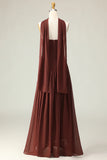 Brown Strapless Sheath Convertible Maxi Dress with Slit