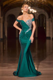 Gadot Gown Off the Shoulder Crystal Satin Dress