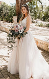 Adorable A Line Lace Wedding Dress With Appliques And Illusion Deep V Back