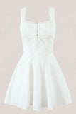 White Cotton Ruffled A Line Mini Dress