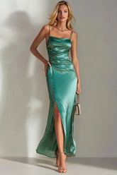 Emerald Green Mermaid Ruched Formal Dress with Slit