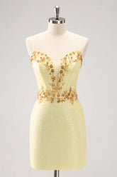 Sparkly Yellow Bodycon Corset Short Homecoming Dress with Beading