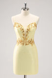 Sparkly Yellow Bodycon Corset Short Homecoming Dress with Beading