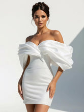 Sheath Glitter Short Off the Shoulder Wedding Dress With Lace Up Back