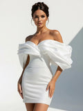 Sheath Glitter Short Off the Shoulder Wedding Dress With Lace Up Back