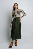 Zeda Midi Dress in Olive Stripe