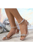 Bow Detail Crystal Embellished Transparent Strappy Block Heels