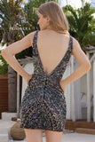 4211 Primavera V Neck Multicolor Beaded Short Dress
