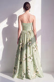 Strapless Sage Green A Line Floral Bridesmaid Dress
