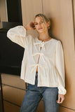 Lucie Peplum Tie Blouse in Cream FINAL SALE