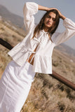 Maggie Peplum Tie Blouse in White FINAL SALE