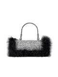 Womens Furry Rhionestones Evening Clutch Bags