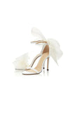 Asymmetric Bow Embellished Satin High Heel Sandals