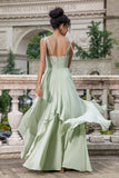 Elegant Matcha A Line High Low Hem Chiffon Long Bridesmaid Dress with Ruffles