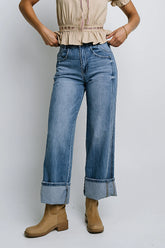 Jade Cuffed Wide Leg Jeans in Medium Wash FINAL SALE