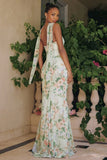 BRIANNA GOWN STRAPLESS SAGE FLORAL CHIFFON GOWN WITH SCARF