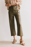 Sadie Wide Leg Pants in Olive Leather FINAL SALE