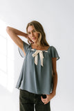 Gianna Lace Trim Blouse in Blue FINAL SALE