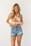 Pax High Rise Destroyed Denim Shorts