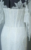 Mermaid Sweep Train Half Sleeve Bell Zipper Keyhole Lace Dress