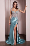 MELROSE GOWN CRYSTAL BEADED LACE SATIN GOWN