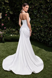 Autumn Gown Off White Stretch Spandex Satin Halter Fitted Dress