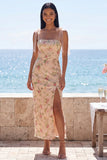 Champagne Sequin Floral Sheath Wedding Guest Dress with Slit