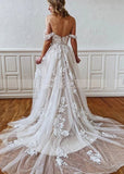 A Line Straps Sweetheart Wedding Dress with Lace Appliques