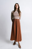Zeda Midi Dress in Brown Stripe FINAL SALE