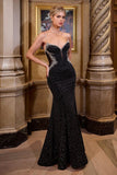 ETTA GOWN RHINESTONE EMBELLISHED STRAPLESS DRESS BLACK
