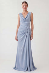 Light Blue Cowl Neck Mermaid Mother of the Bride Dress