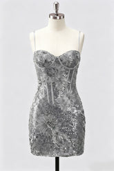 Grey Corset Bodycon Sequin Short Homecoming Dress