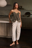 Kinsey Embroidered Barrel Jeans in Beige