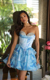 26444 Ava Presley Corset Mini Dress with Watercolor Print