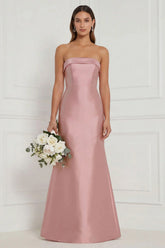 Strapless Mermaid Dusty Rose Satin Long Bridesmaid Dress