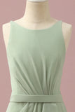 Dusty Sage Round Neck Chiffon Junior Bridesmaid Dress With Cascading Ruffles