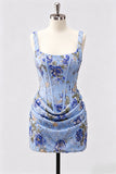 Black Corset Bodycon Sequin Floral Short Homecoming Dress