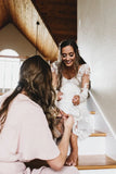 Brilliant Lace Bohemian Deep V Back Cathedral Train Wedding Dress
