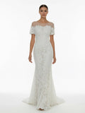 Mermaid Scoop Illusion Neck Floral Wedding Dress