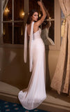 Callista Gown Off White Strapless Chiffon Fitted Draped Dress With Scarf