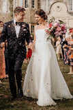 Chaming A Line Square Neck White Wedding Dresses