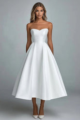 White A Line Strapless Satin Long Graduation Dress