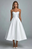 White A Line Strapless Satin Long Graduation Dress