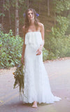 Off Shoulder Long Mermaid Lace Boho Wedding Dress With Ruffles