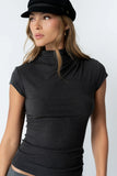 Kara Mock Neck Top in Charcoal