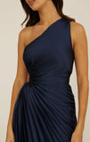Panama Maxi Dress Navy Pleated Dress With Side Cut Out