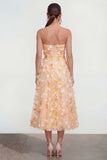 Champagne A Line Strapless Floral Wedding Guest Dress with Pockets