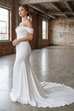 White Pearls Off the Shoulder Mermaid Long Wedding Dress